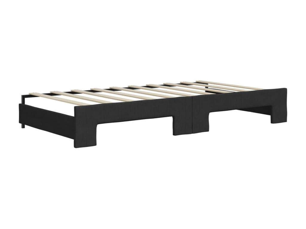 Daybed with trundle and drawers, black, 90x190 cm, fabric