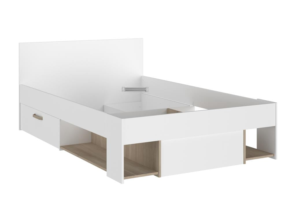120x190/200 cm bed with storage - White and natural - Vertchez