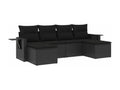 6-piece garden furniture set with cushions, black woven resin