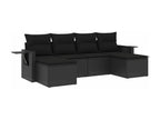 6-piece garden furniture set with cushions, black woven resin
