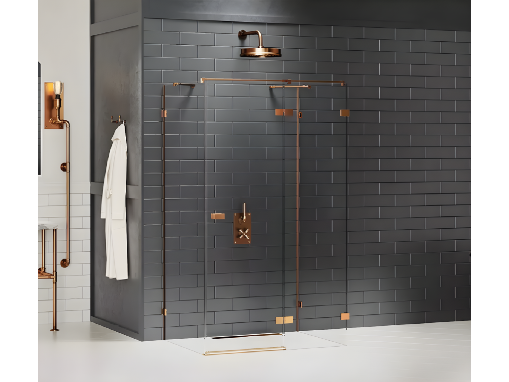 Right-hand pivoting shower enclosure 100x110 Vertchez COPPER BRUSHED brushed copper color front access