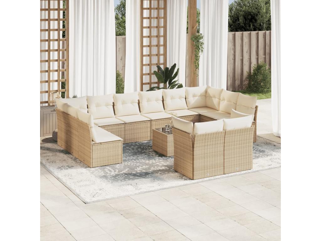 13-piece beige resin wicker garden furniture set with cushions
