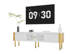 TV stand, 170cm wide - 2 drawers and 2 doors - gold handles and legs - White