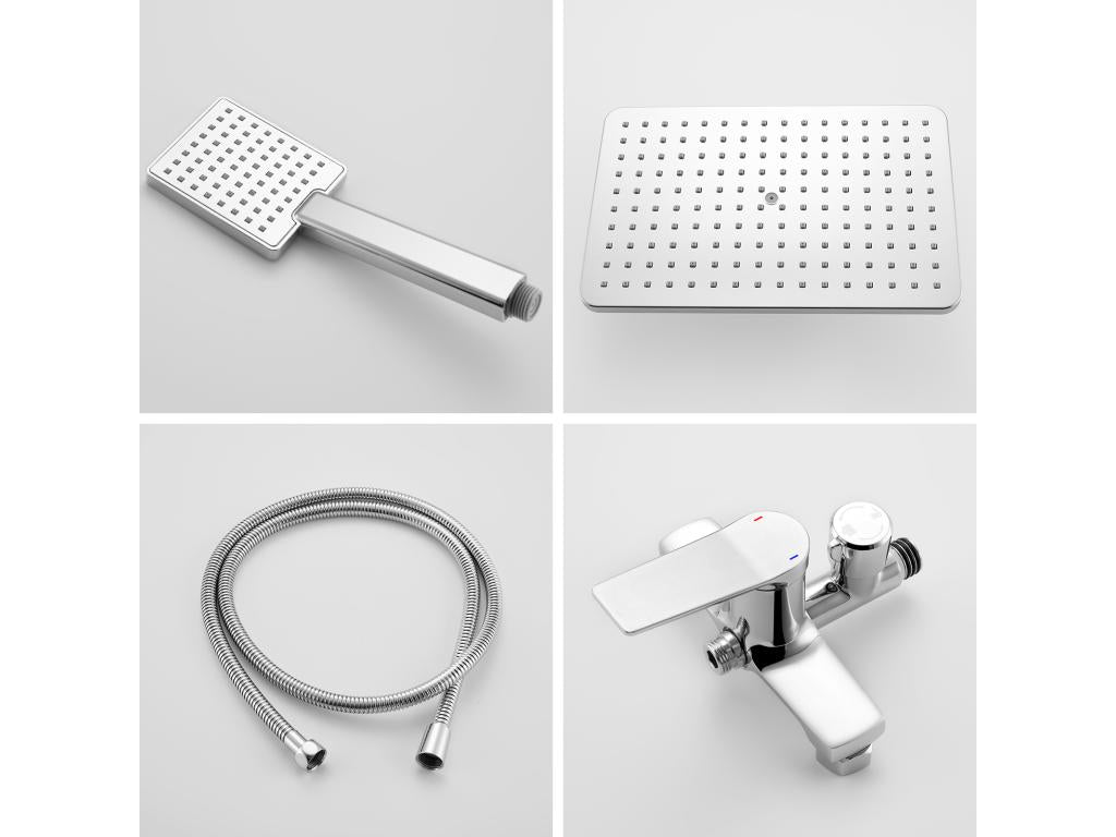 Vertchez Max Mechanical Shower Column, Height Adjustable 90-1240mm, Chrome-Plated Brass Shower Set, Bathroom Accessory Set, 6 Pieces, Brushed Stainless Steel