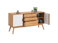 Vertchez vintage Scandinavian Nordic design sideboard, chest of drawers, dresser, 3 drawers, 2 doors, solid pine, stained/white wood finish