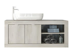 Wall-hung vanity unit 92cm White Pine with basin, LED mirror, and column - Vertchez