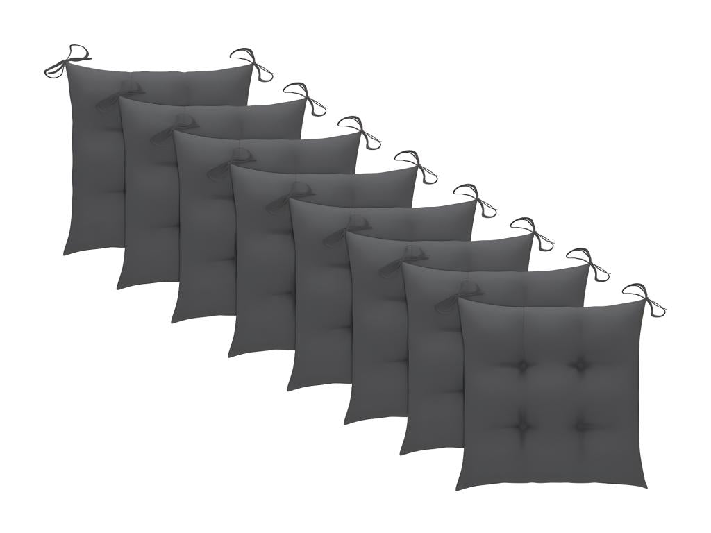 Garden chairs and cushions, set of 8, solid wood, green/grey