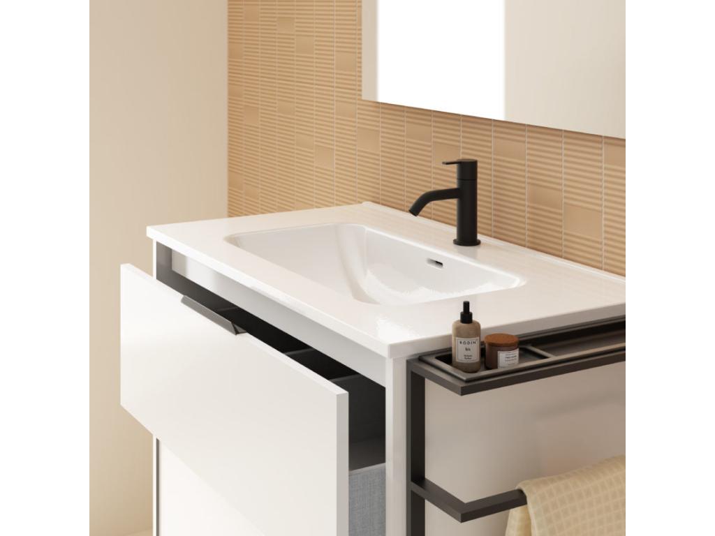 Vertchez 80cm Smoked Sandblasted Wood and Metal Bathroom Vanity Unit, Grey