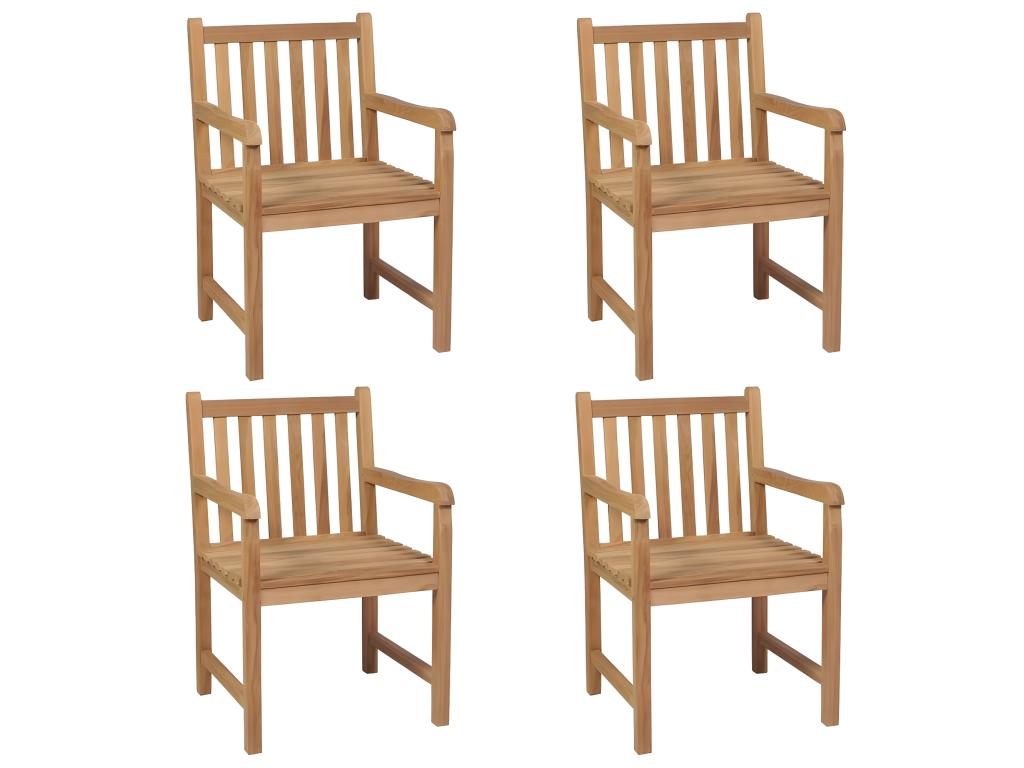 Set of 4 garden chairs and cushions, cream white, solid teak