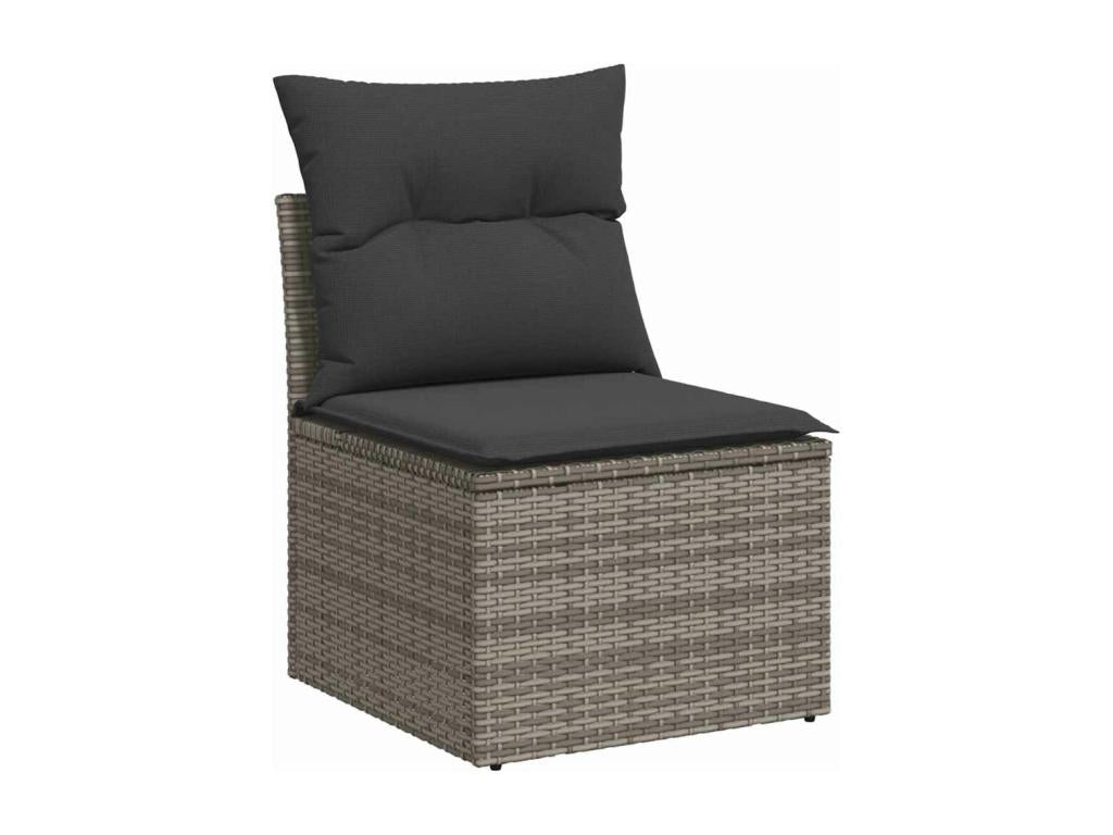 7-piece garden furniture set with cushions, grey woven resin