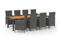 9-piece outdoor dining set with cushions, woven resin, grey