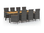 9-piece outdoor dining set with cushions, woven resin, grey