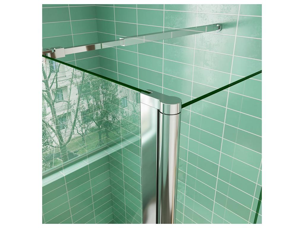 Walk-in shower enclosure 70x200cm with pivoting return 50x200cm - Tempered glass - With 73-120cm square support bar
