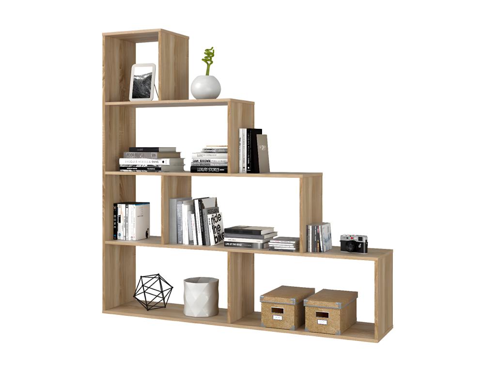 Bookcase with 4 shelves in Canadian Oak melamine - Length 145 x Height 145 x Depth 29 cm