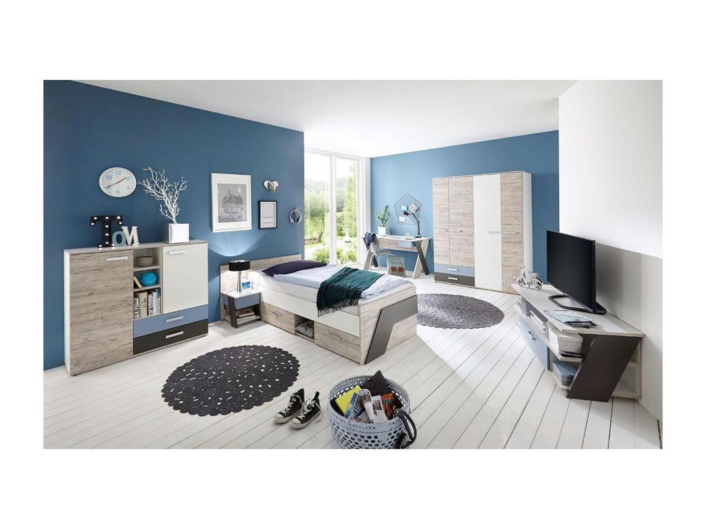 Vertchez 5-Shelf TV Unit 135cm Oak / White