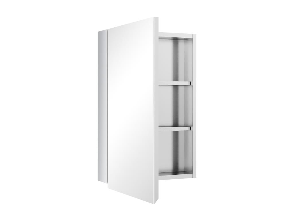 Wall-mounted mirror cabinet for bathroom/toilet, dimensions: 39L x 12W x 60H cm, stainless steel and glass