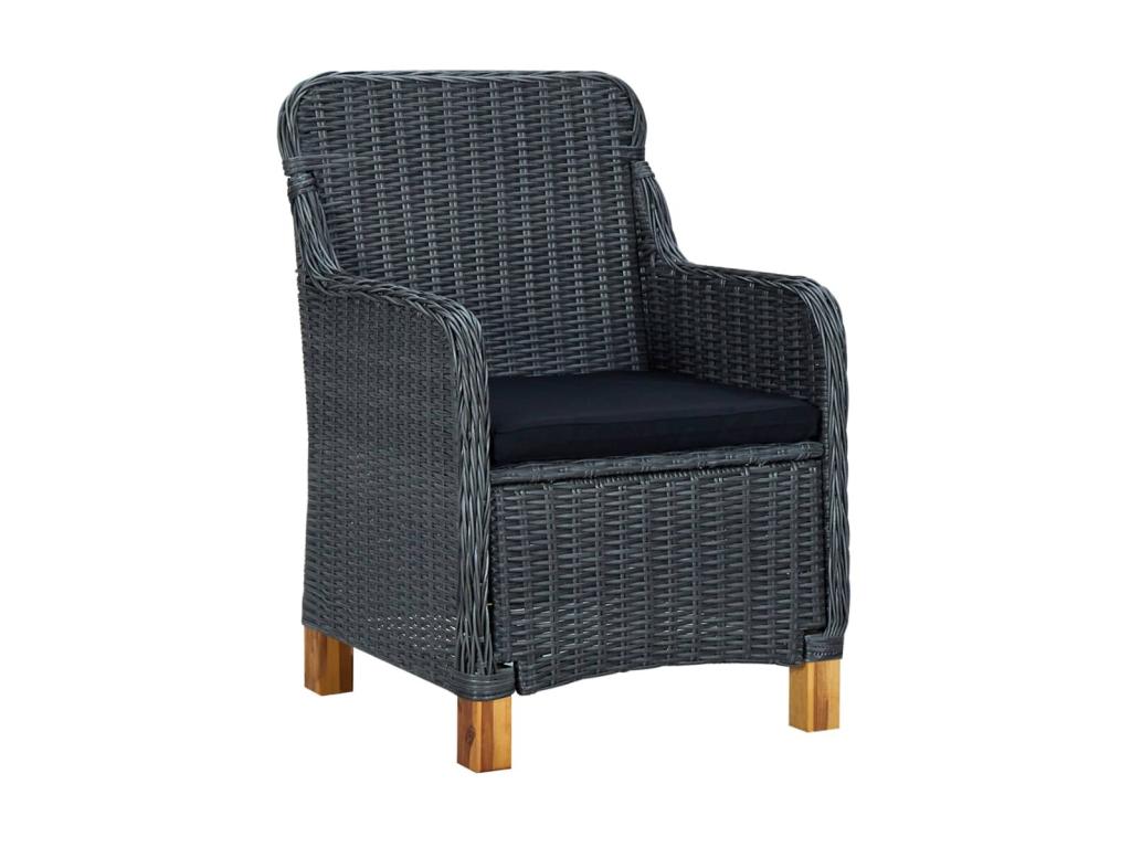 Garden chairs with cushions, 2 pcs, woven resin, dark grey