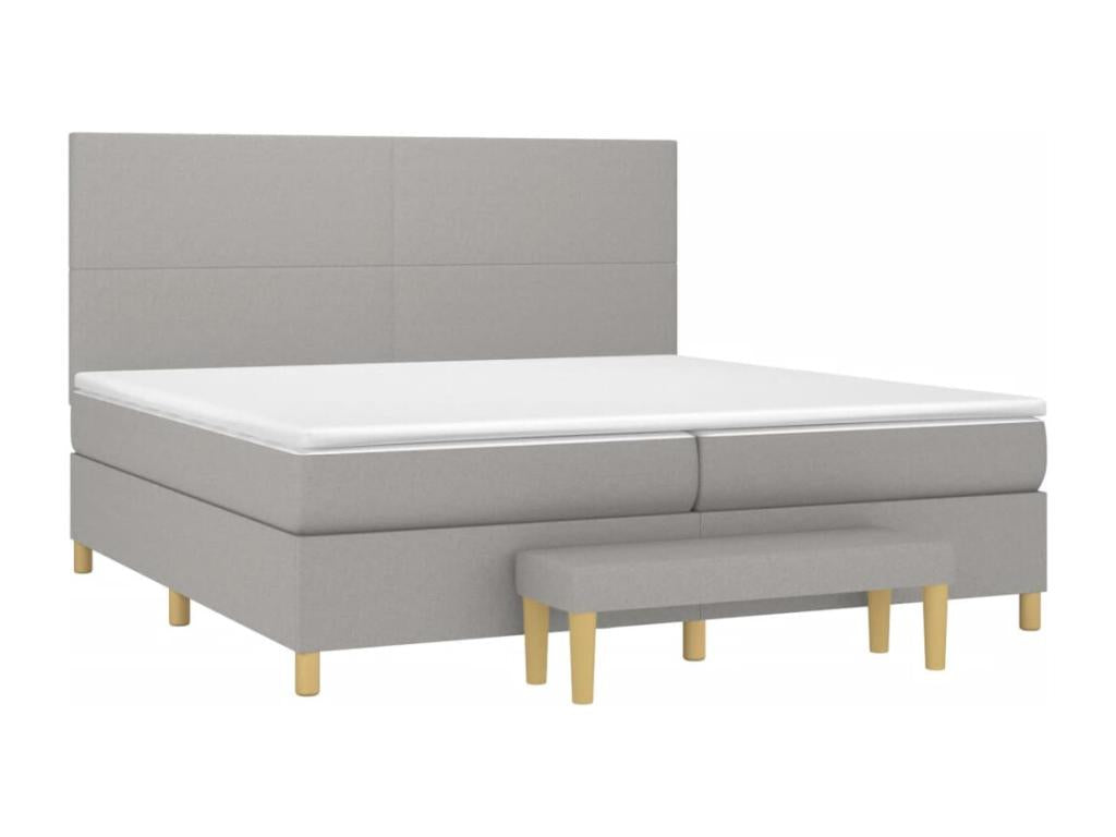 Upholstered bed base with mattress, light grey, 200x200cm, fabric