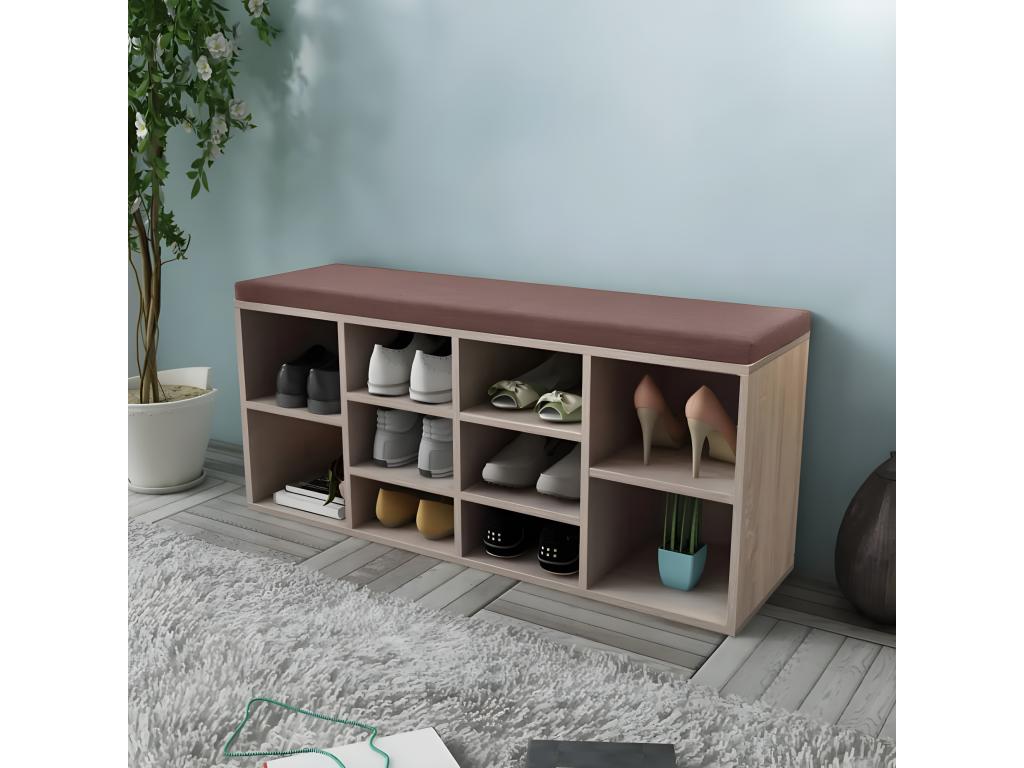 10-compartment shoe storage bench, oak color
