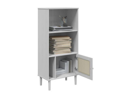 Vertchez bookcase with a white rattan-look finish and solid pine wood