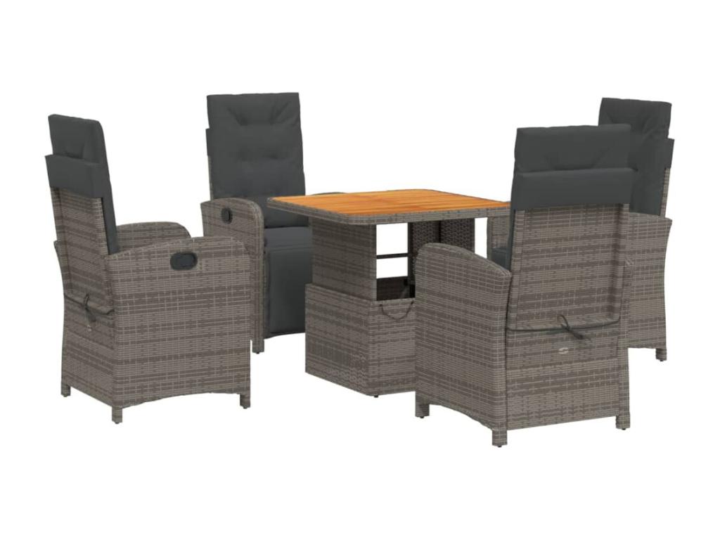 5-piece garden dining set with grey resin wicker cushions
