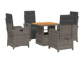 5-piece garden dining set with grey resin wicker cushions