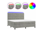 Upholstered bed base with mattress and LED light, light grey, 160x200 cm, velvet