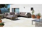 Vertchez aluminum right-arm sofa with brown cushions