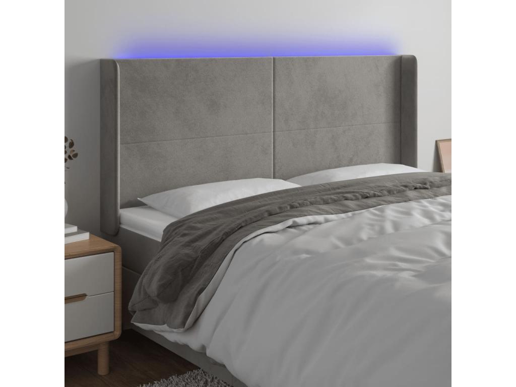 Light Grey LED Headboard 183x16x118/128 cm Velvet