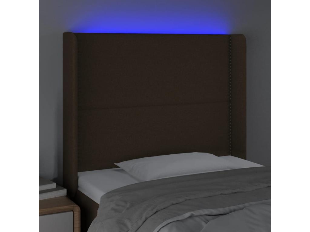 LED Headboard, Dark Brown, 93x16x118/128 cm, Fabric