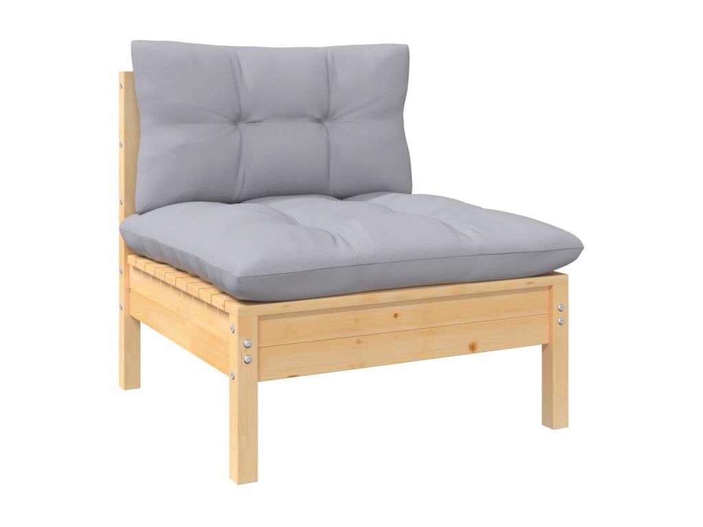 3-piece garden furniture set with grey cushions. Solid pine wood.