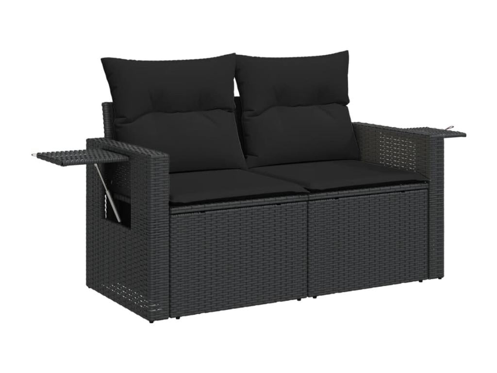 6-piece garden furniture set with cushions, black woven resin