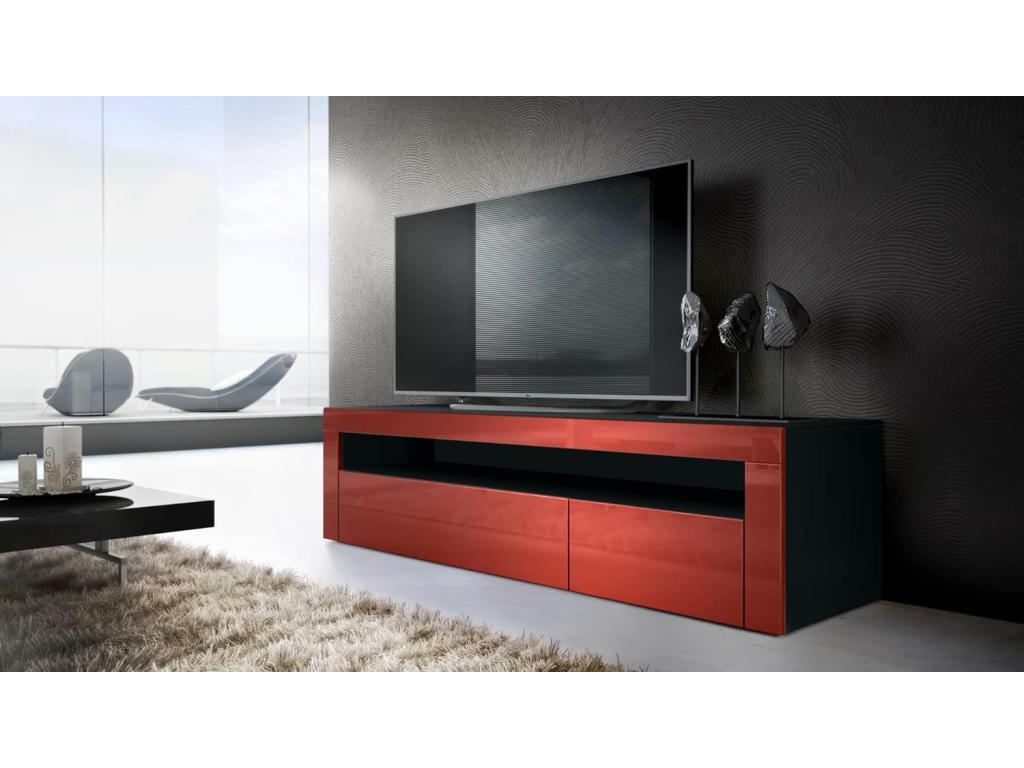 Low cabinet in black and burgundy with lacquered front and matte body, 46x155x40 cm
