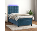 Upholstered bed base and mattress with LED lighting, dark blue, 80x200cm, velvet