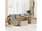 6-piece garden furniture set with beige cushions, woven resin, Vertchez