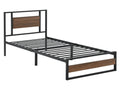 Villach Single Metal Bed Frame 90x200 cm Matte Black Green Walnut Effect