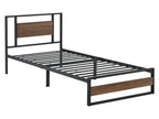 Villach Single Metal Bed Frame 90x200 cm Matte Black Green Walnut Effect