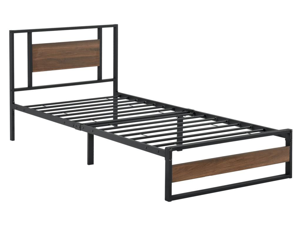Villach Single Metal Bed Frame 90x200 cm Matte Black Green Walnut Effect