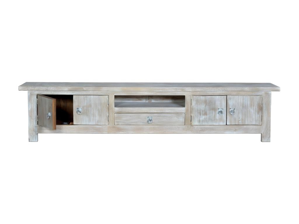 TV stand with 1 drawer, white wood, 230x50x44cm - Vertchez