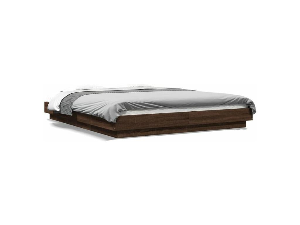 Bed frame with LED lights, brown oak, 150x200