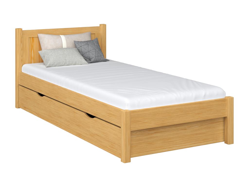 Single wooden bed - with drawer N02 Natural Pine 90x180