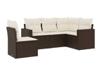 Garden furniture set with cushions, 5 pieces, brown woven resin
