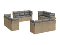 Garden furniture set with cushions, 12 pieces, beige woven resin
