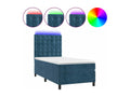 Upholstered bed base and mattress with LED lighting, dark blue, 80x200cm, velvet