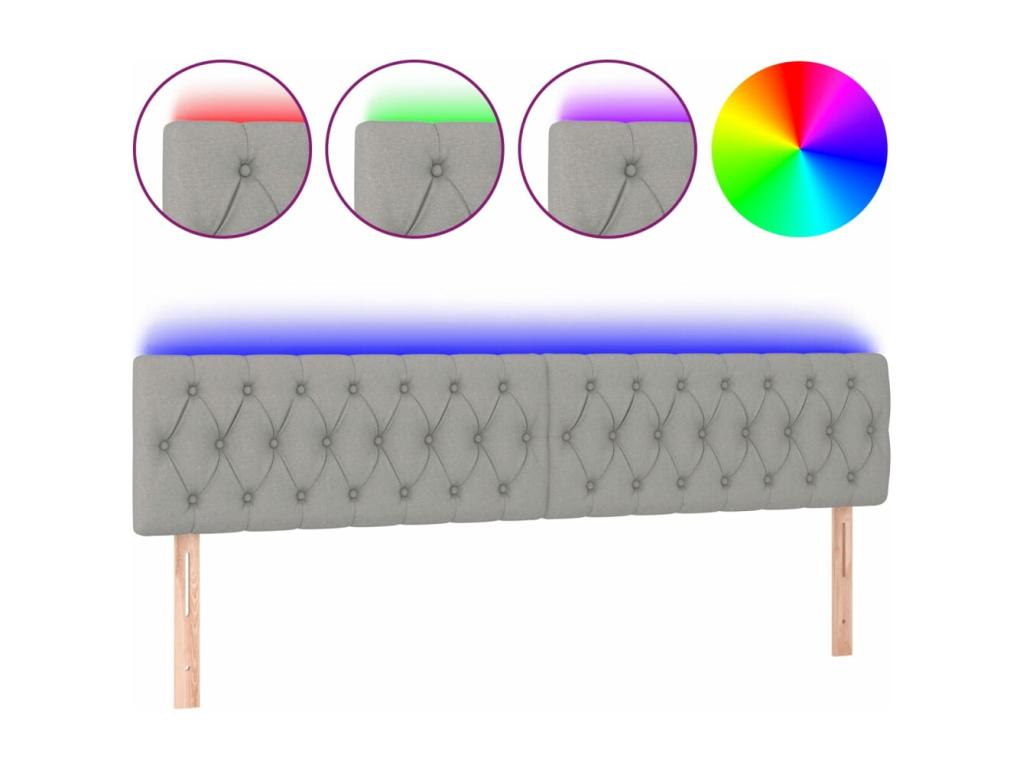 Light Grey LED Headboard 200x7x78/88 cm Fabric