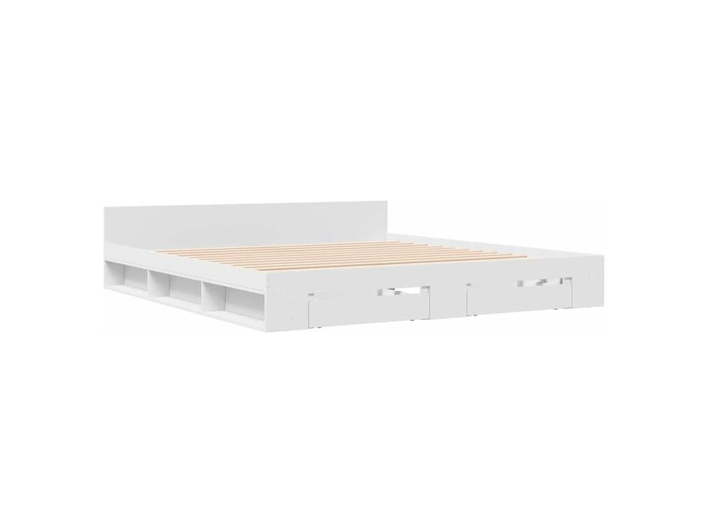 Bed frame with drawers, white, 200x200 cm, engineered wood