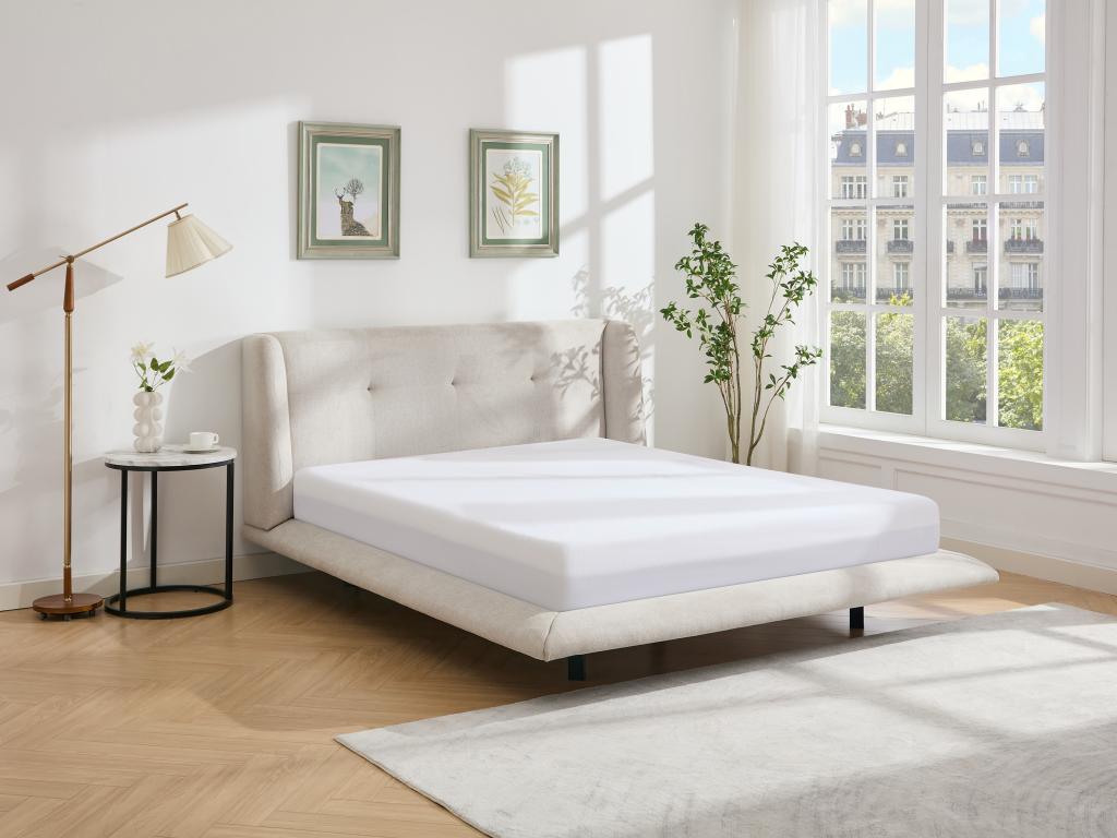 140x190 cm bed with upholstered headboard - Fabric - Beige - Vertchez