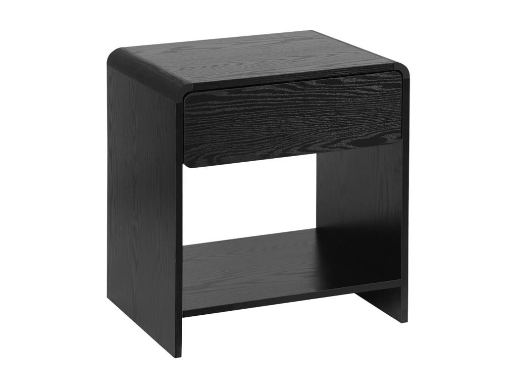Contemporary black bedside table with a rounded design - with 1 drawer and 1 practical shelf