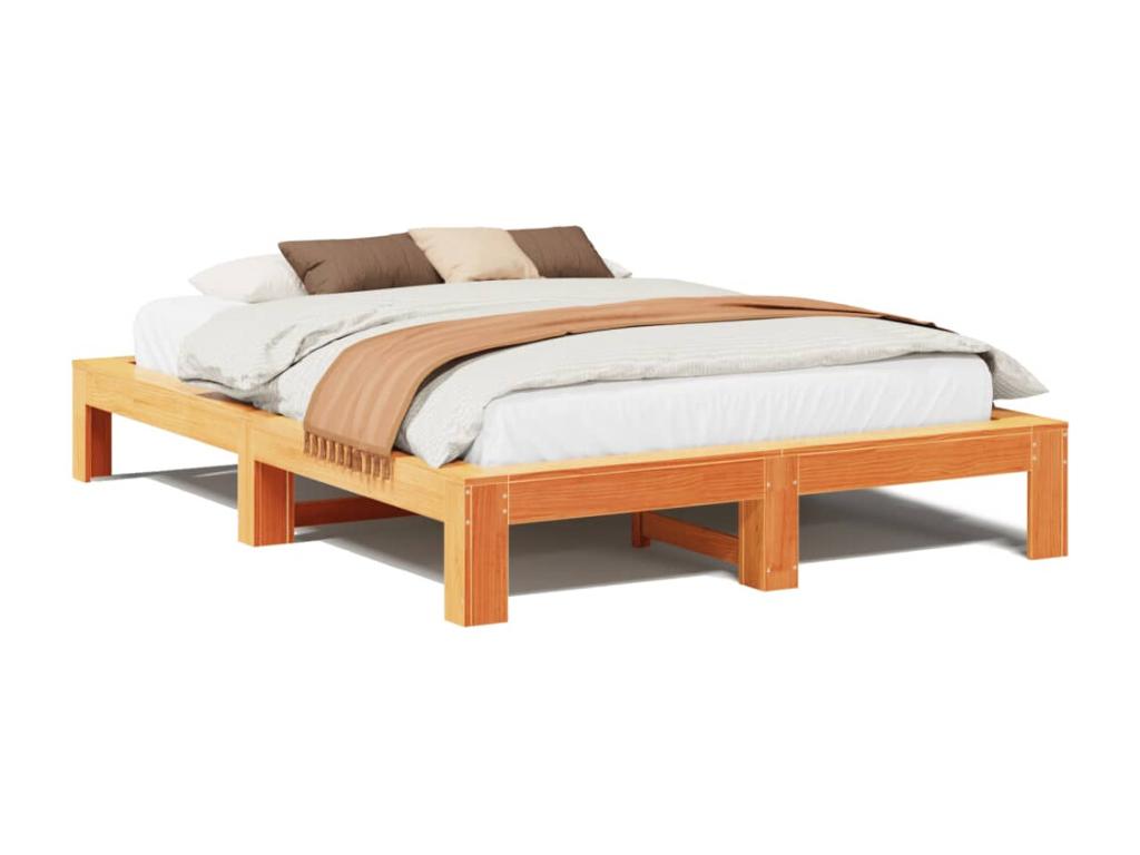 Bed frame without mattress, brown wax finish, 140x200cm, solid pine wood