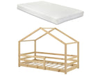 Vertchez Cabin Bed with Protective Grille, Cold Foam Mattress 200x90cm Natural
